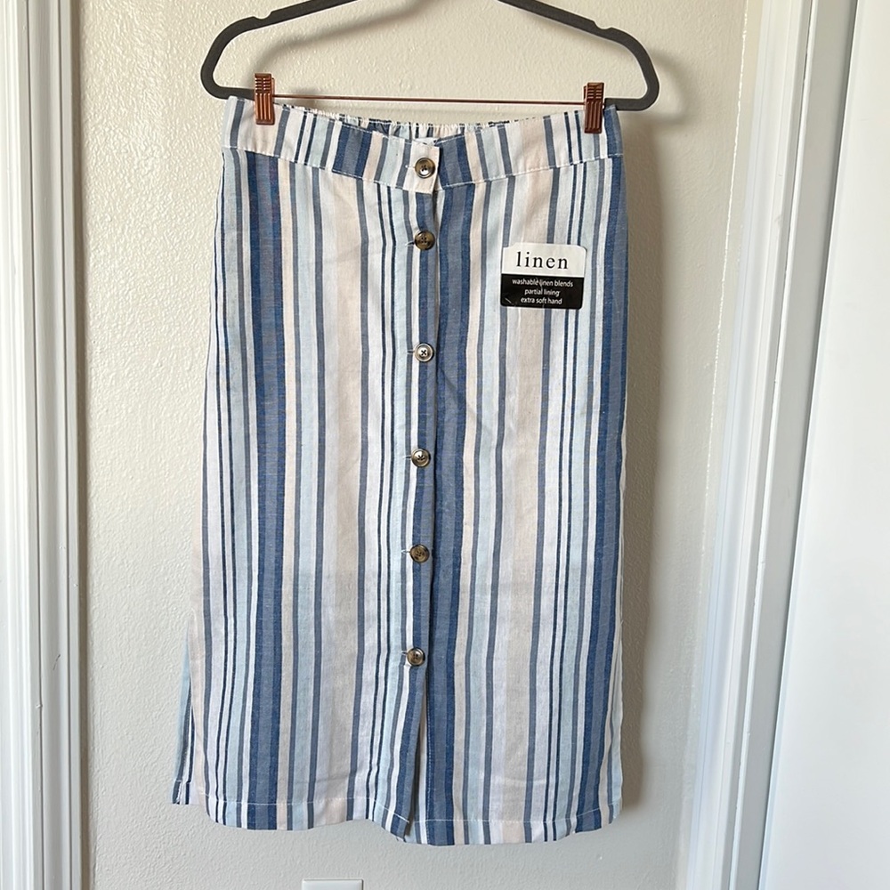 Dash Linen Blend Skirt Blue Striped Skirt